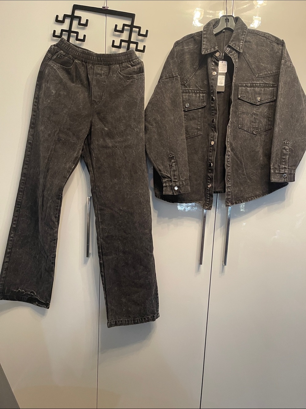 Fashion Nova Washed Black Denim Jacket & Pants Set